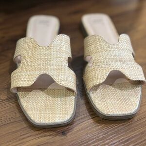 Woven Tan Slide Sandals for Women